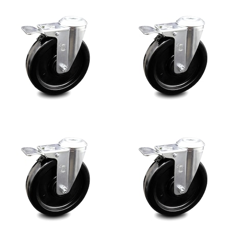 Service Caster 6 Inch Phenolic Wheel Swivel Bolt Hole Caster Set with Total Lock Brake SCC SCC-BHTTL20S615-PHR-4